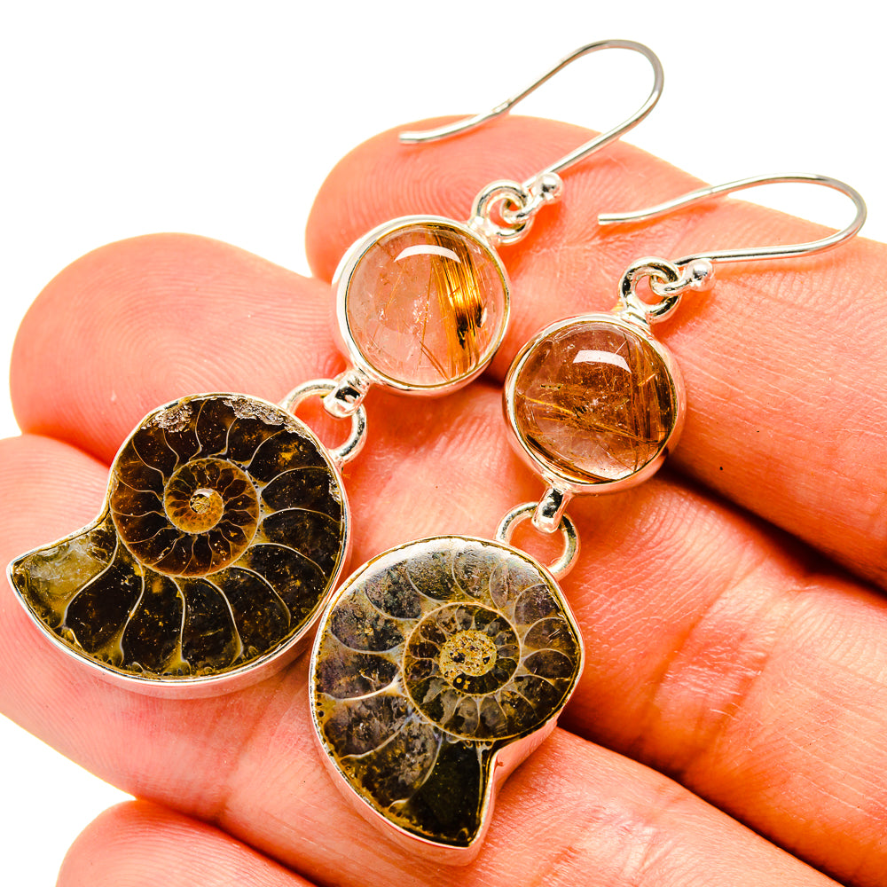 Ammonite Fossil Earrings handcrafted by Ana Silver Co - EARR415787