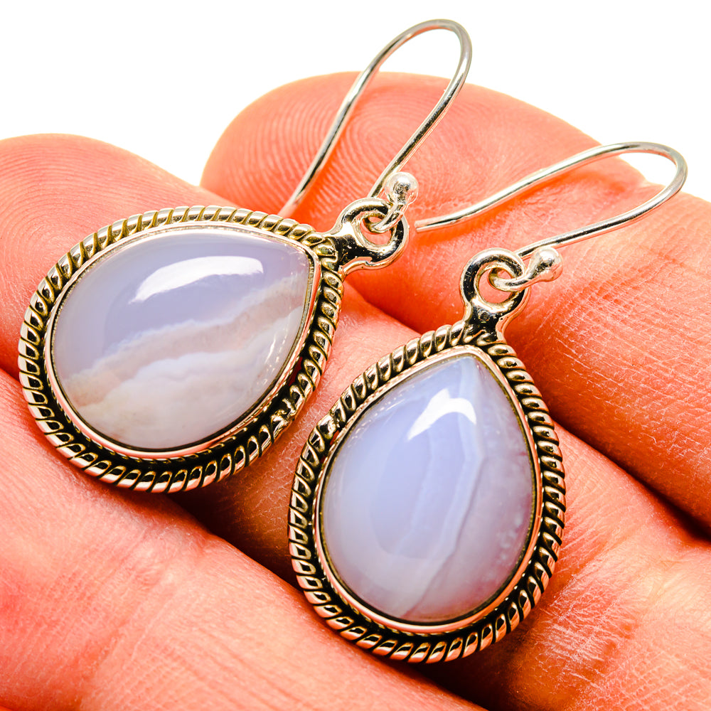 Blue Lace Agate Earrings handcrafted by Ana Silver Co - EARR415828