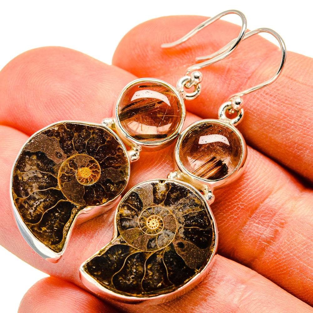 Ammonite Fossil Earrings handcrafted by Ana Silver Co - EARR415863
