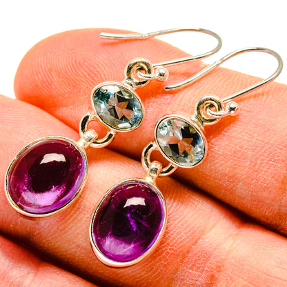 925 sterling silver drop earrings with blue topaz and amethyst oval stones