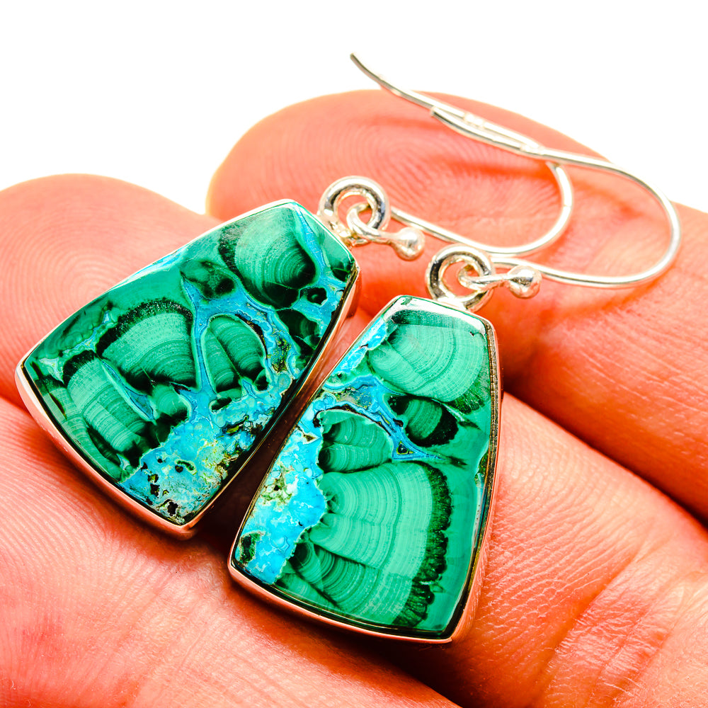 Malachite In Chrysocolla Earrings handcrafted by Ana Silver Co - EARR415877