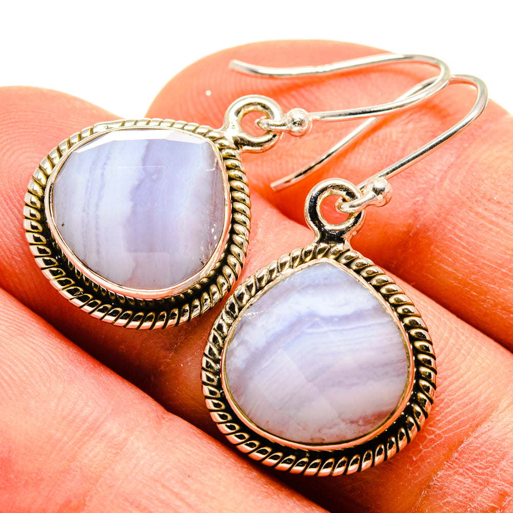 Blue Lace Agate Earrings handcrafted by Ana Silver Co - EARR415939