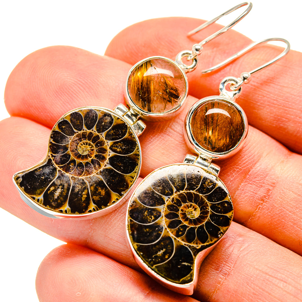Ammonite Fossil Earrings handcrafted by Ana Silver Co - EARR415951