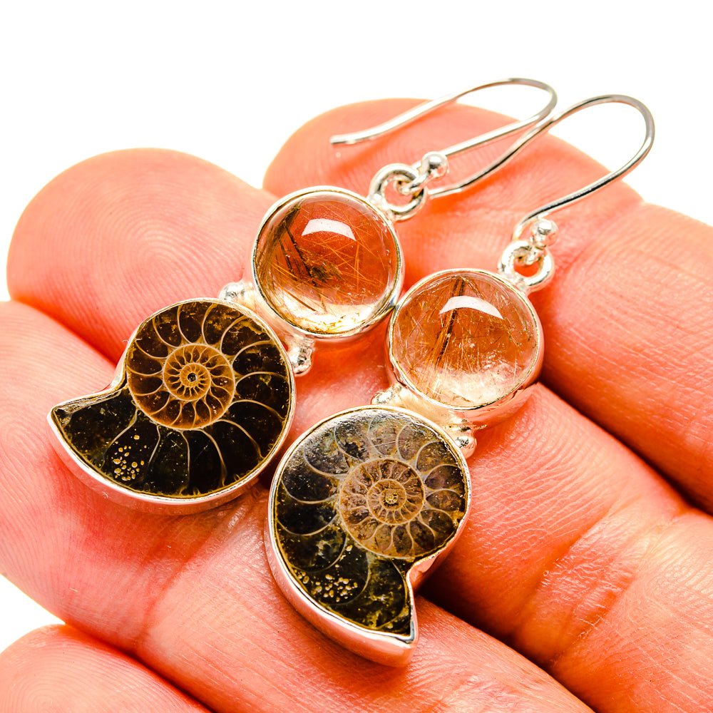 Ammonite Fossil Earrings handcrafted by Ana Silver Co - EARR416017
