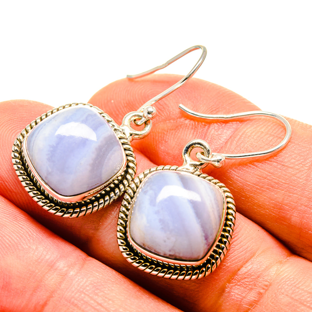 Blue Lace Agate Earrings handcrafted by Ana Silver Co - EARR416021