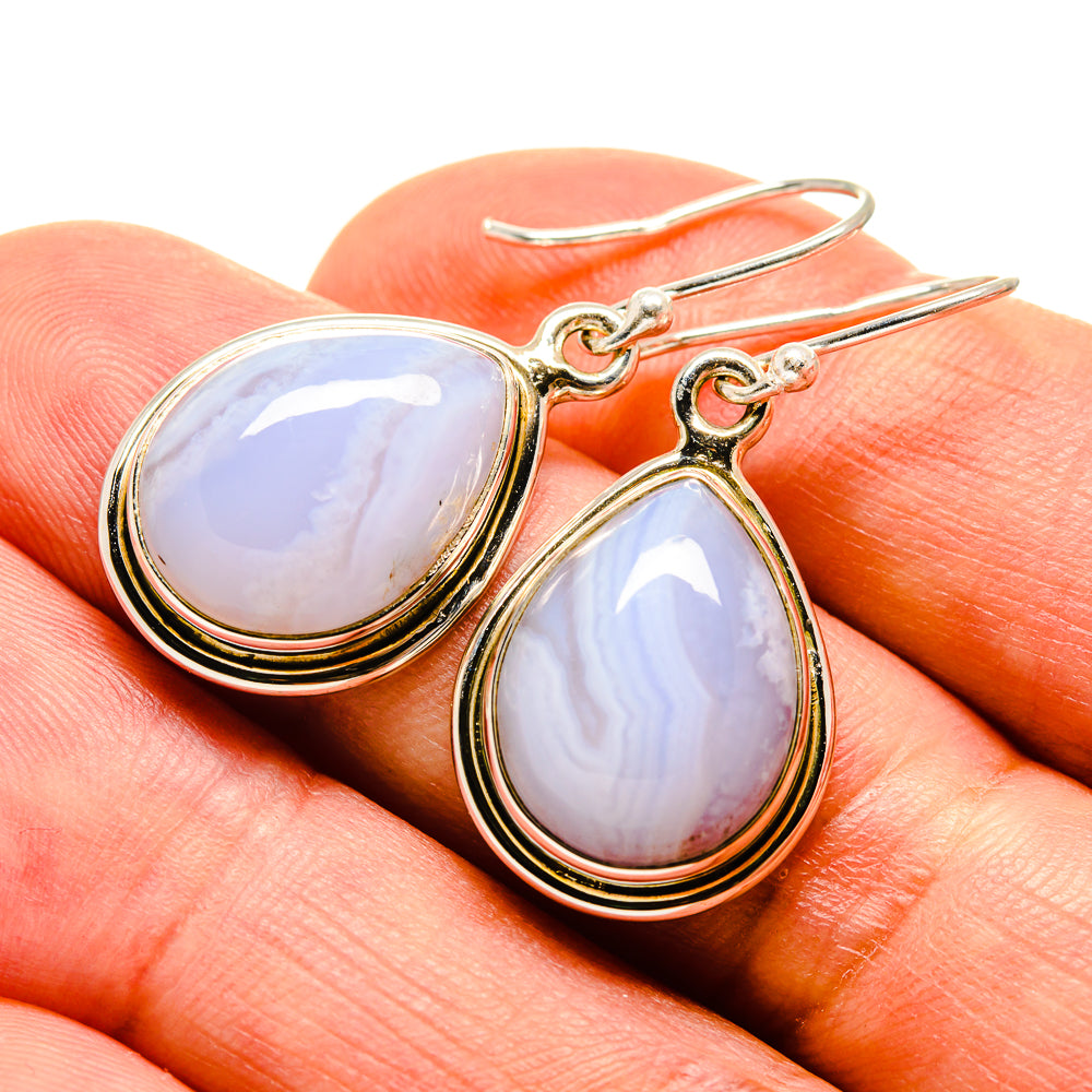 Blue Lace Agate Earrings handcrafted by Ana Silver Co - EARR416070