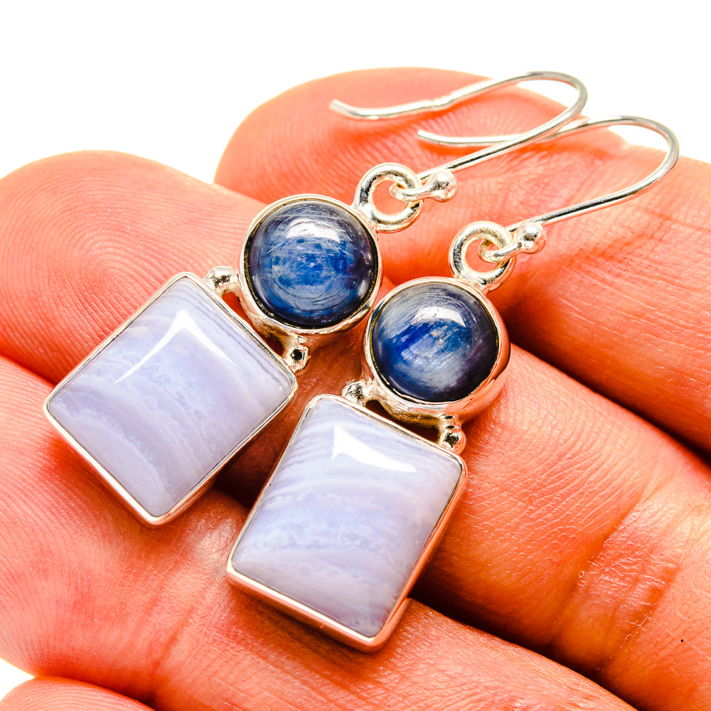 Blue Lace Agate Earrings handcrafted by Ana Silver Co - EARR416075