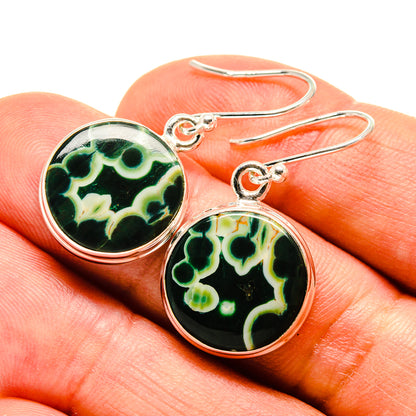 Sterling silver drop earrings with green ocean jasper round discs