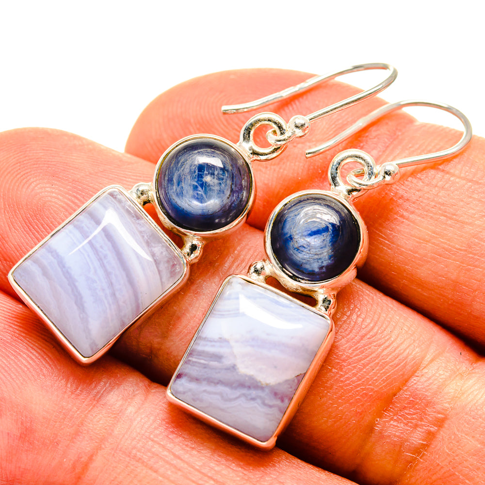 Blue Lace Agate Earrings handcrafted by Ana Silver Co - EARR416087