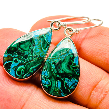Teardrop malachite-chrysocolla earrings, green turquoise stone, sterling silver hooks