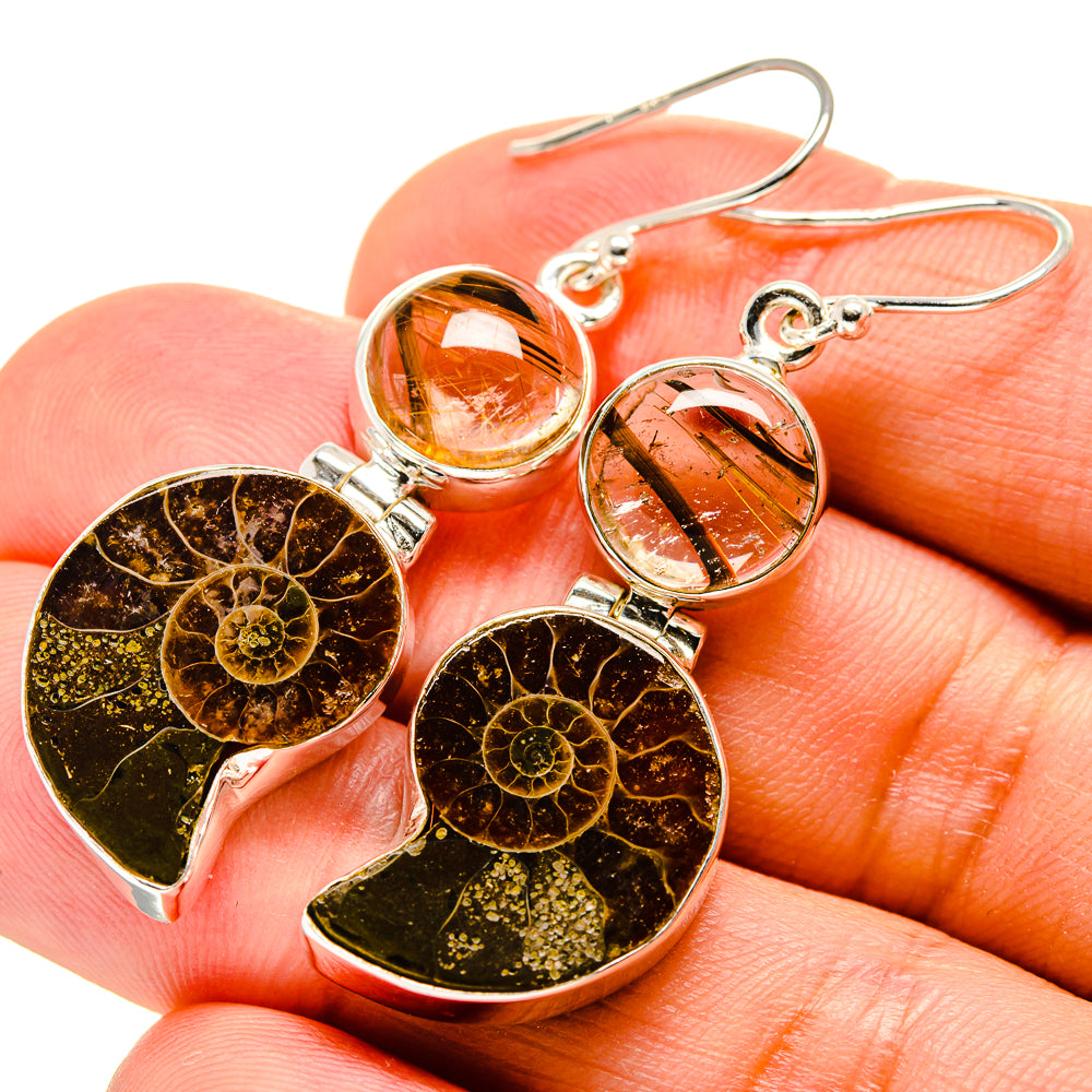 Ammonite Fossil Earrings handcrafted by Ana Silver Co - EARR416114