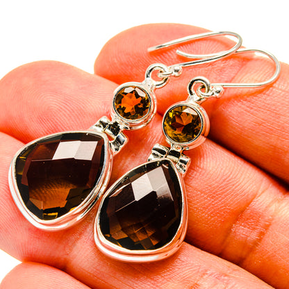 Sterling silver drop earrings with amber round and smoky teardrop gemstones