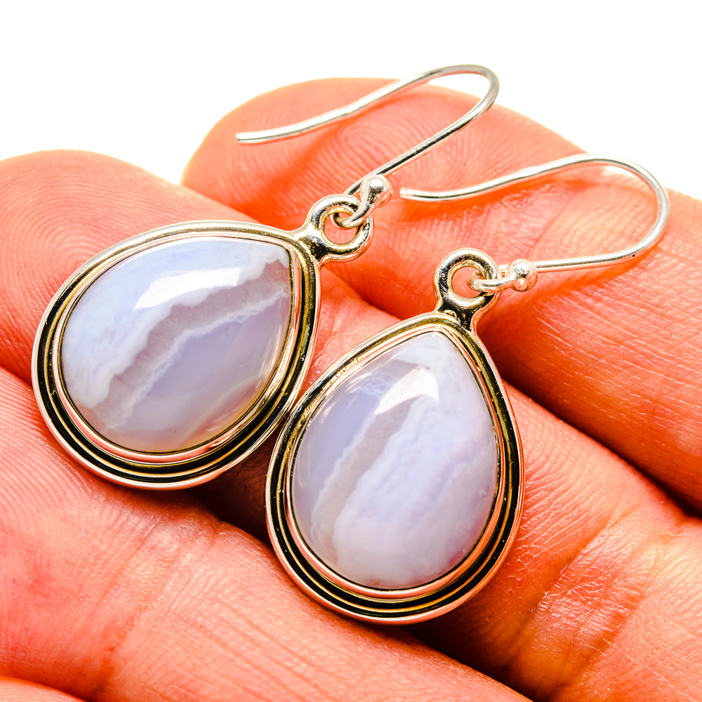 Blue Lace Agate Earrings handcrafted by Ana Silver Co - EARR416152