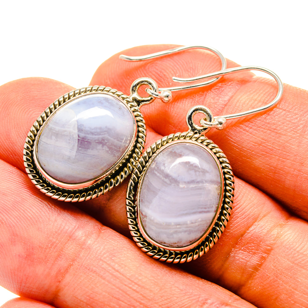 Blue Lace Agate Earrings handcrafted by Ana Silver Co - EARR416163