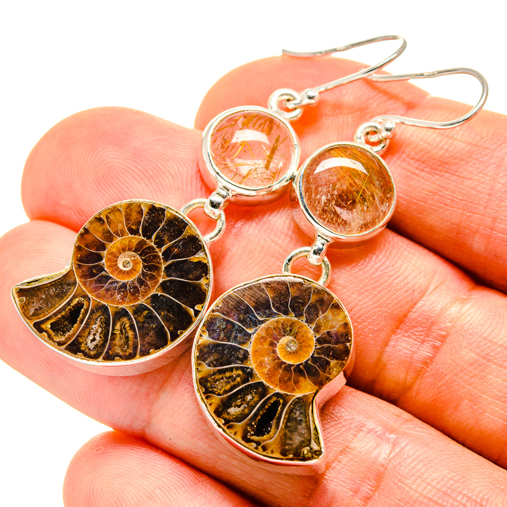 Ammonite Fossil Earrings handcrafted by Ana Silver Co - EARR416190