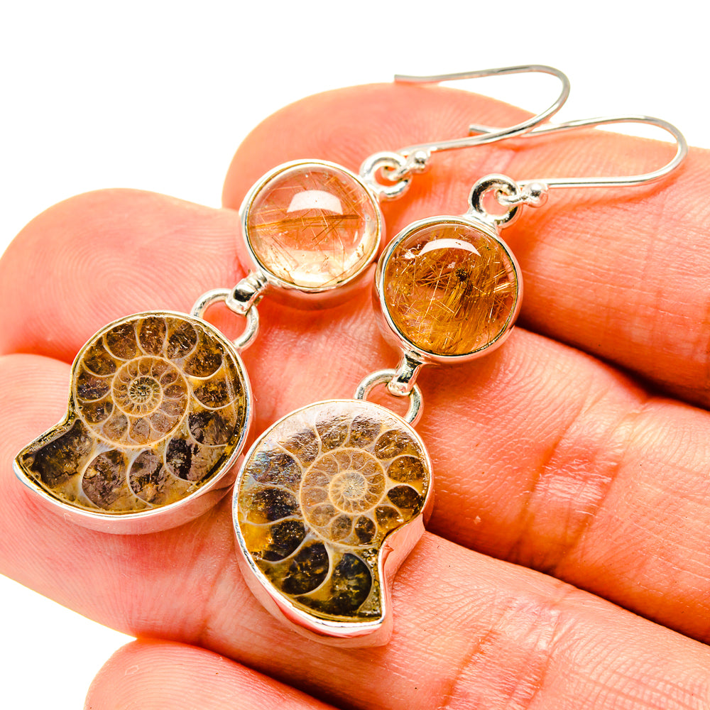 Ammonite Fossil Earrings handcrafted by Ana Silver Co - EARR416202