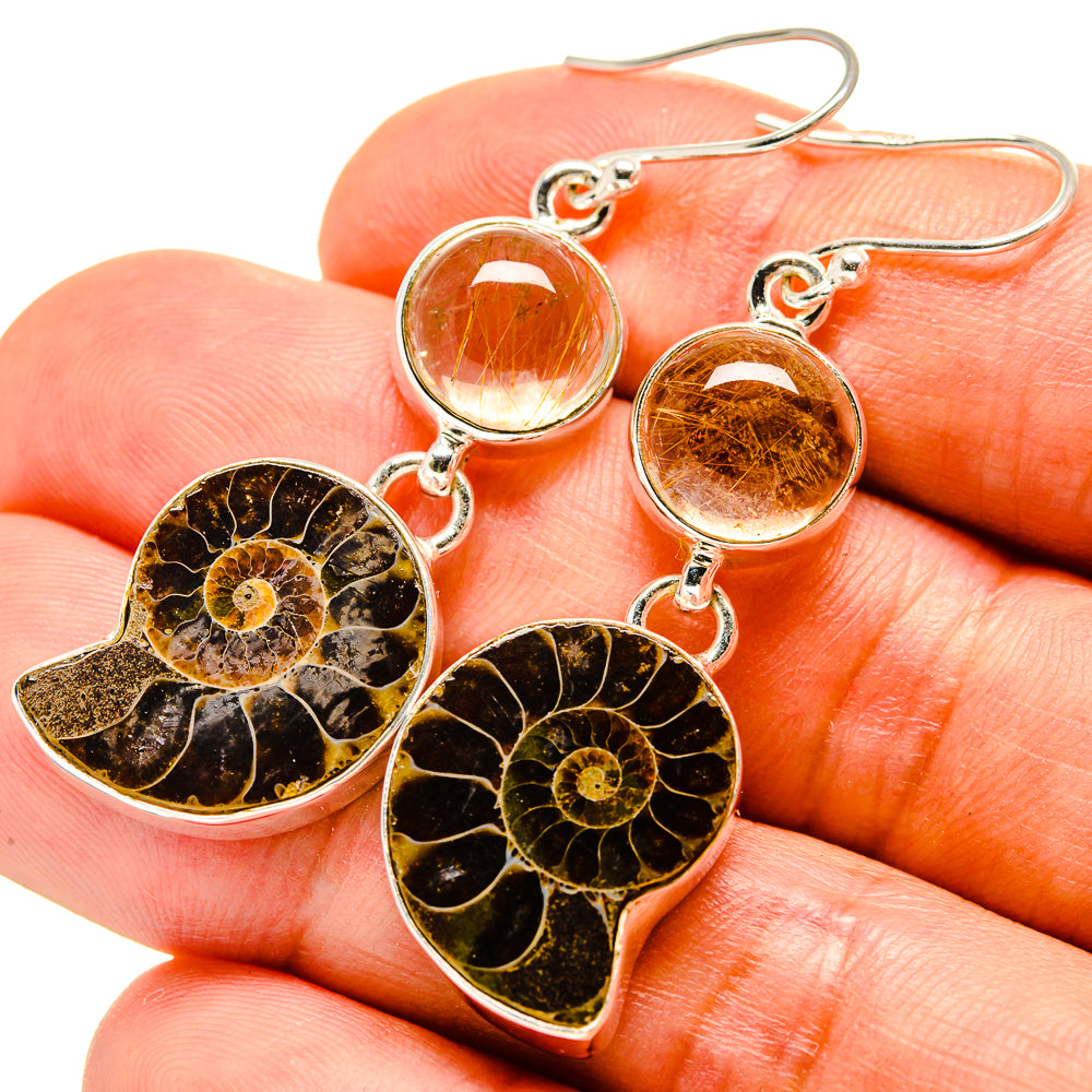 Ammonite Fossil Earrings handcrafted by Ana Silver Co - EARR416241