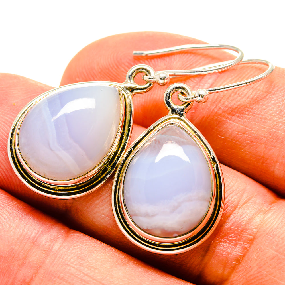 Blue lace agate teardrop earrings with 925 sterling silver hooks