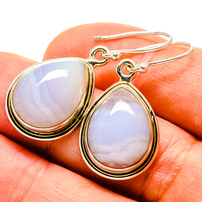 Blue lace agate teardrop earrings with 925 sterling silver hooks