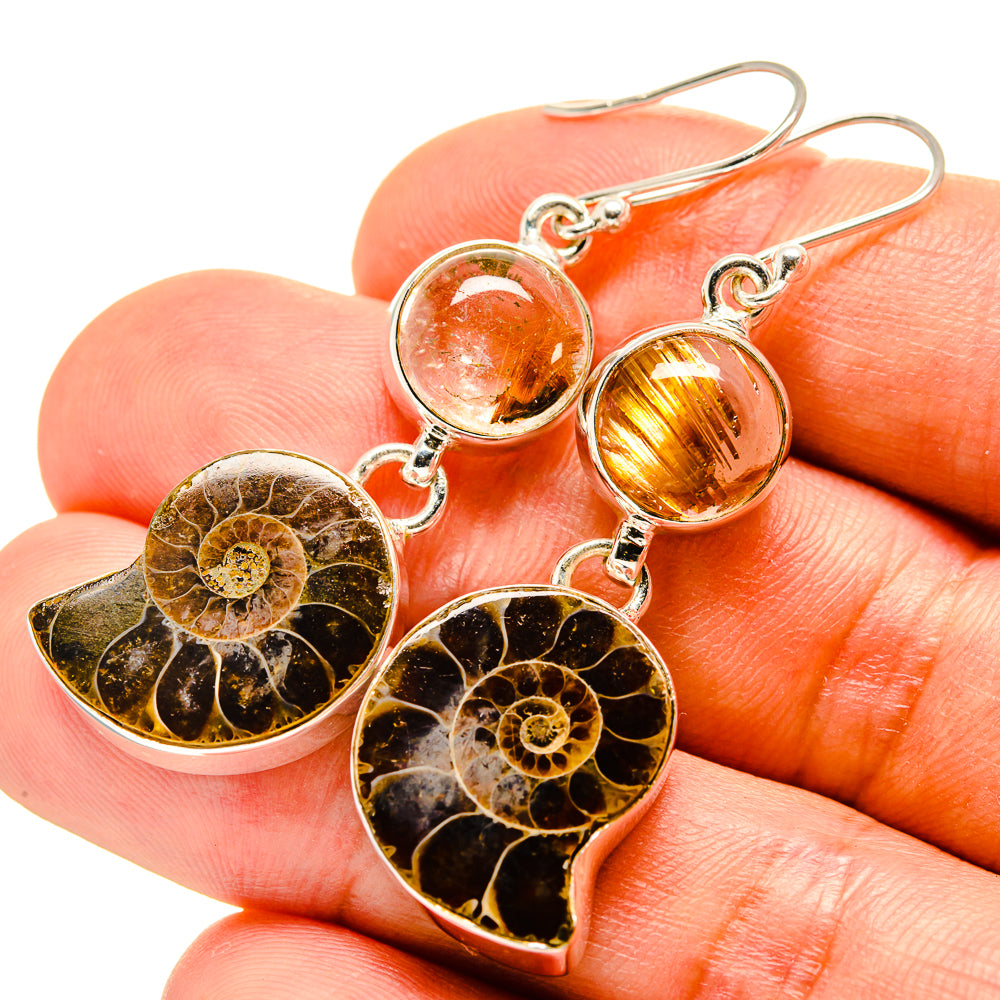 Ammonite Fossil Earrings handcrafted by Ana Silver Co - EARR416255