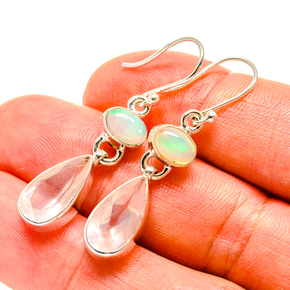 Rose Quartz, Ethiopian Opal Earrings handcrafted by Ana Silver Co - EARR416303