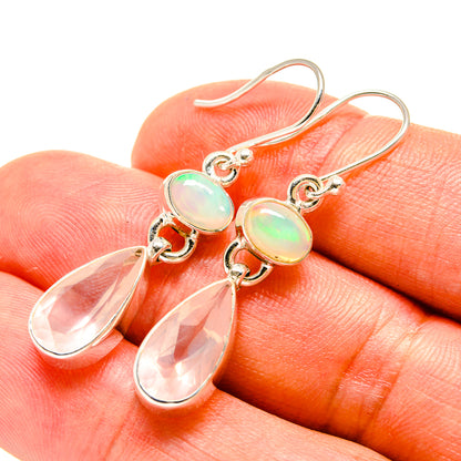 Rose Quartz, Ethiopian Opal Earrings handcrafted by Ana Silver Co - EARR416303