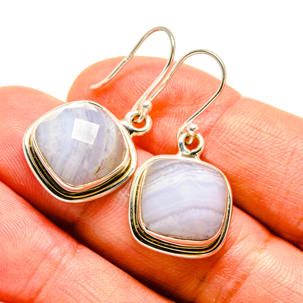 Blue Lace Agate Earrings handcrafted by Ana Silver Co - EARR416308