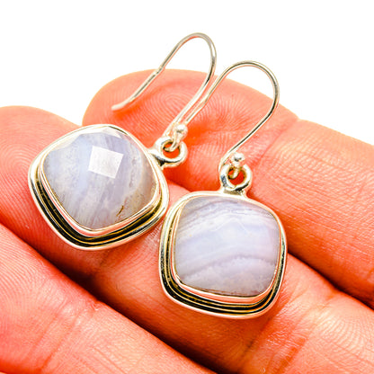Blue Lace Agate Earrings handcrafted by Ana Silver Co - EARR416308