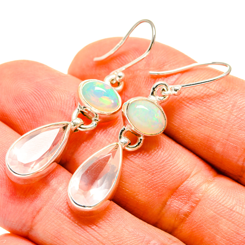 Rose Quartz, Ethiopian Opal Earrings handcrafted by Ana Silver Co - EARR416314