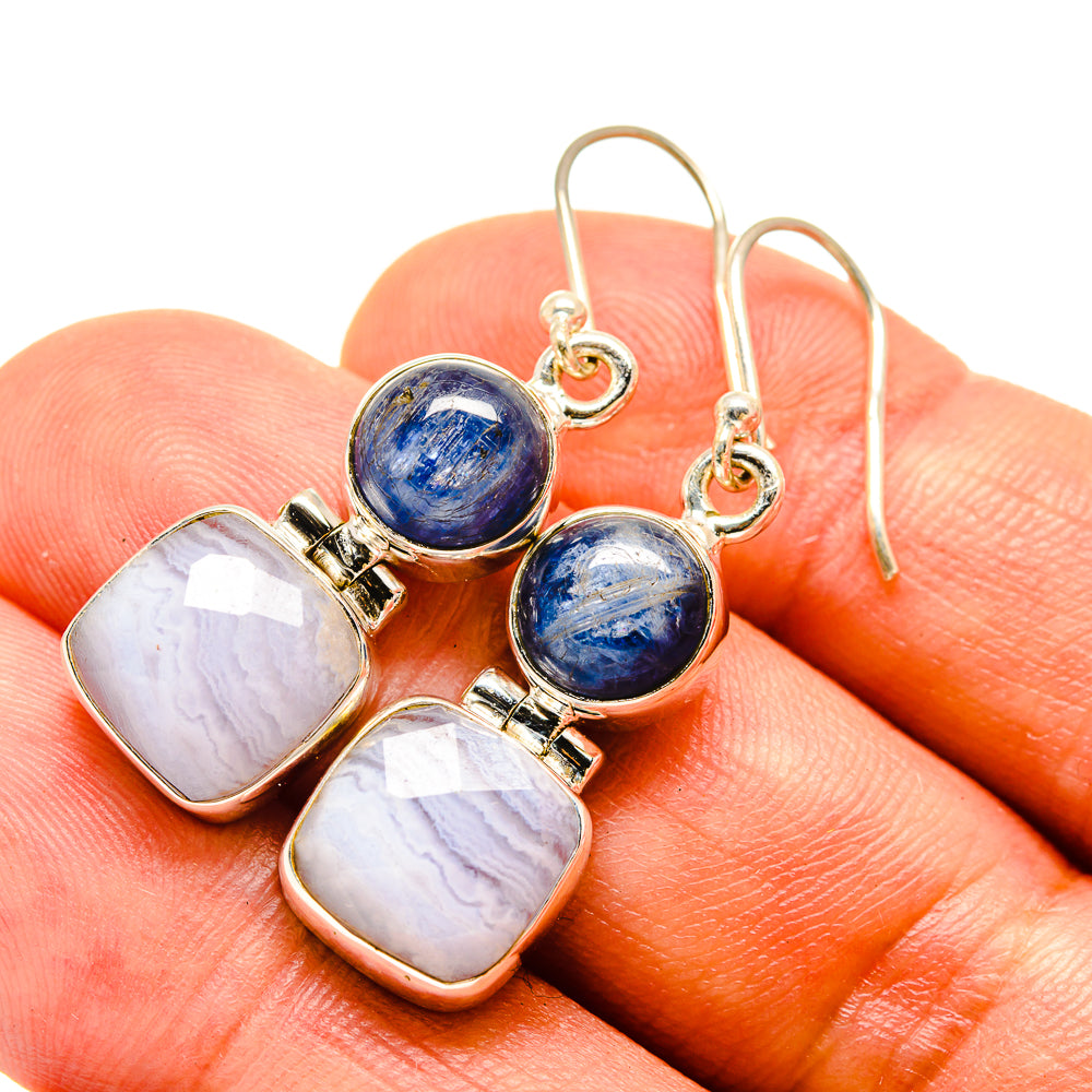 Blue Lace Agate, Kyanite Earrings handcrafted by Ana Silver Co - EARR416320