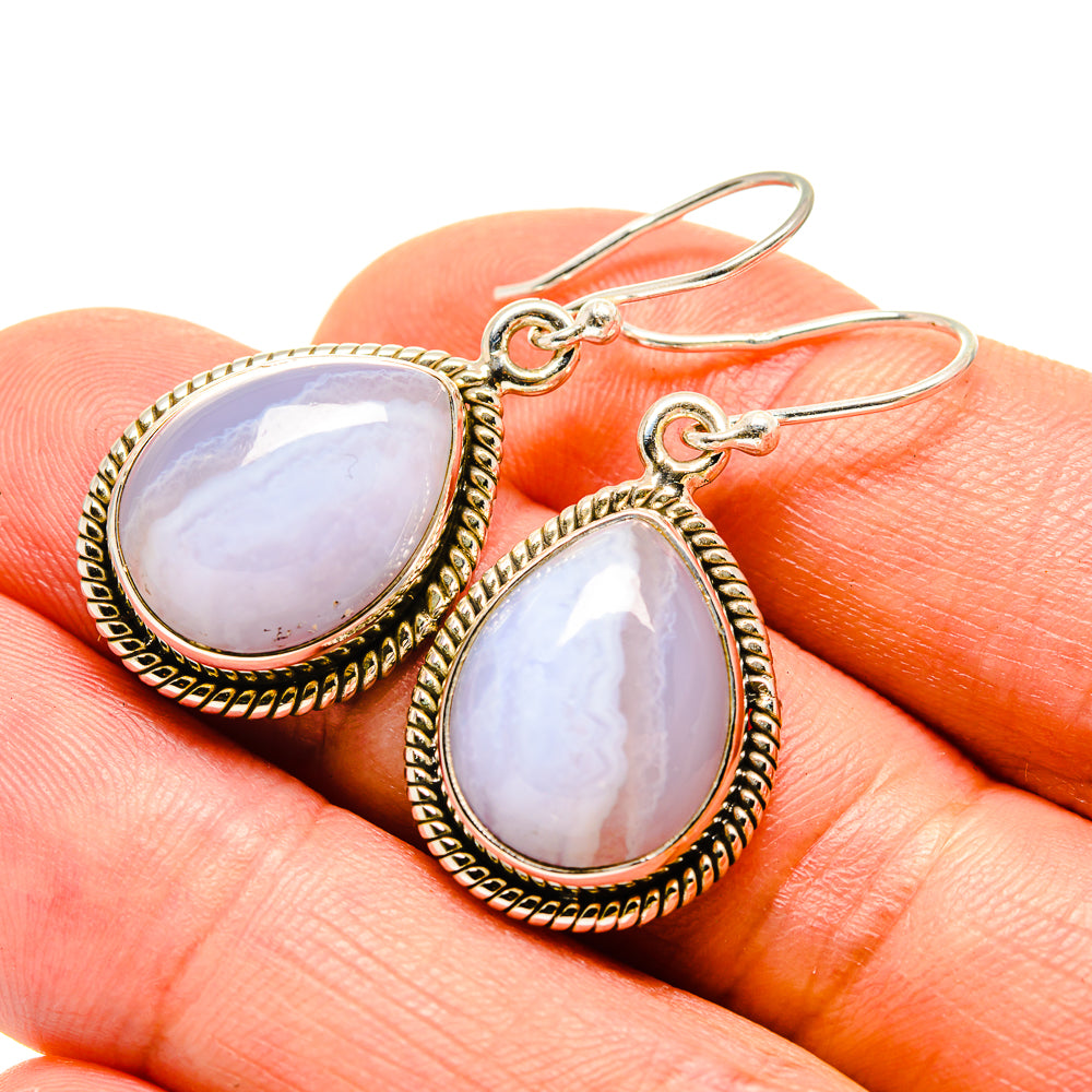 Blue Lace Agate Earrings handcrafted by Ana Silver Co - EARR416324