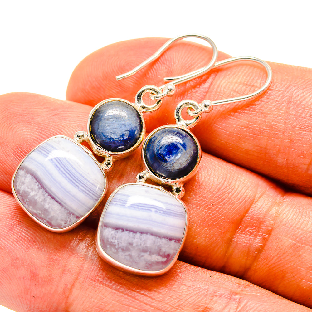Blue Lace Agate, Kyanite Earrings handcrafted by Ana Silver Co - EARR416327