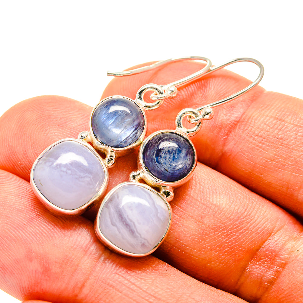 Blue Lace Agate, Kyanite Earrings handcrafted by Ana Silver Co - EARR416332