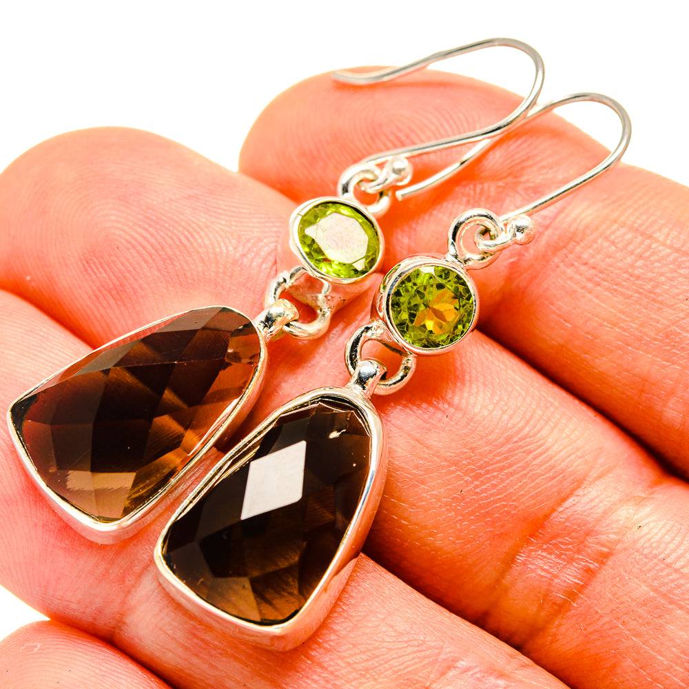 Smoky Quartz, Peridot Earrings handcrafted by Ana Silver Co - EARR416345