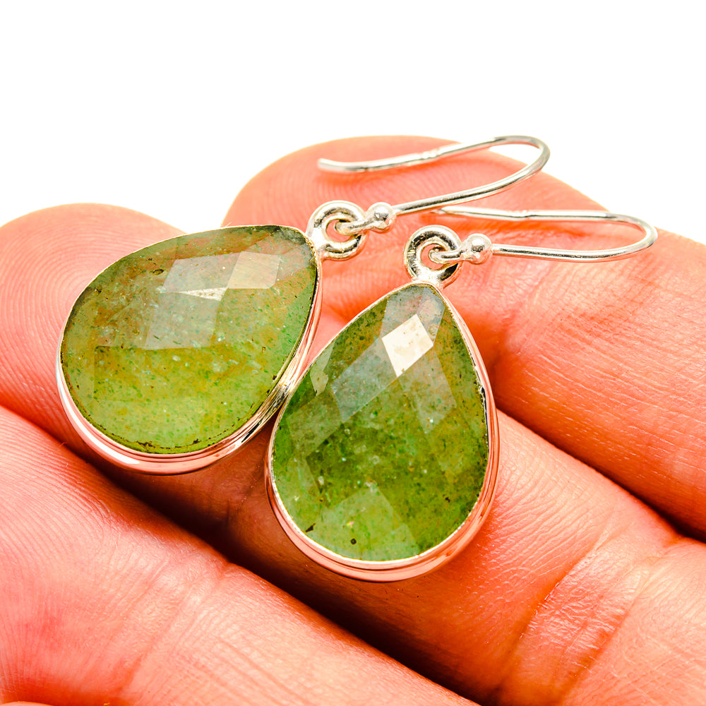 Teardrop emerald earrings in 925 sterling silver, green gemstone drops with lever hooks