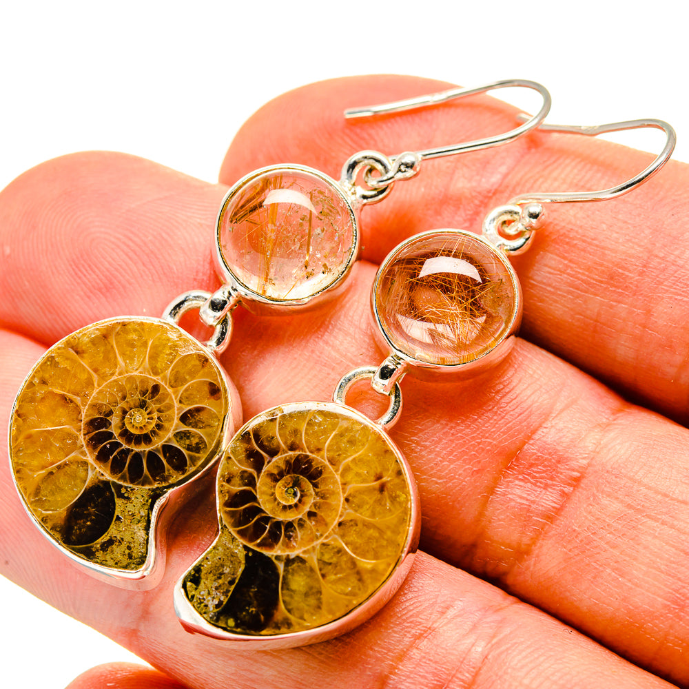 Ammonite Fossil Earrings handcrafted by Ana Silver Co - EARR416398