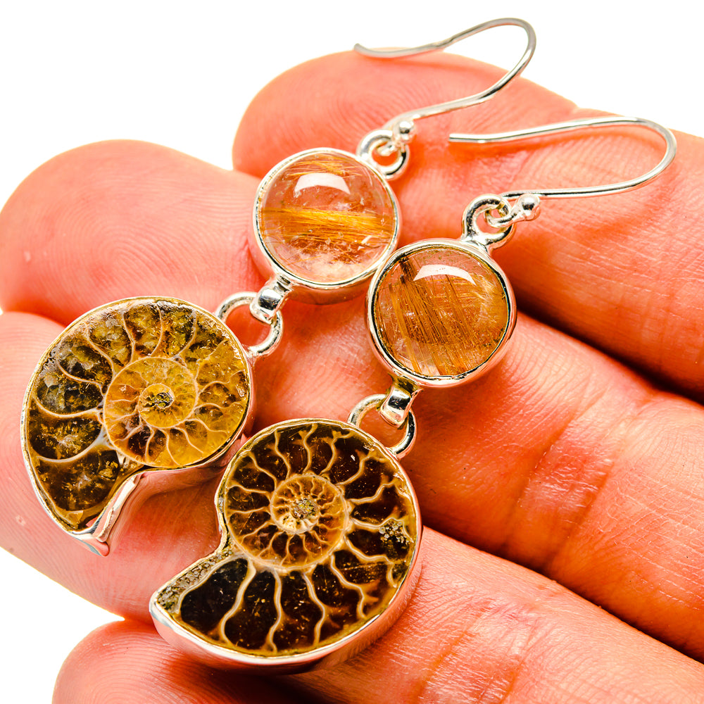Ammonite Fossil Earrings handcrafted by Ana Silver Co - EARR416403