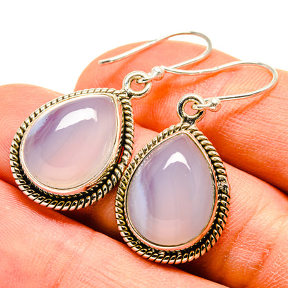 Teardrop agate earrings, lavender opalescent stones, textured gold-tone bezel, hooks