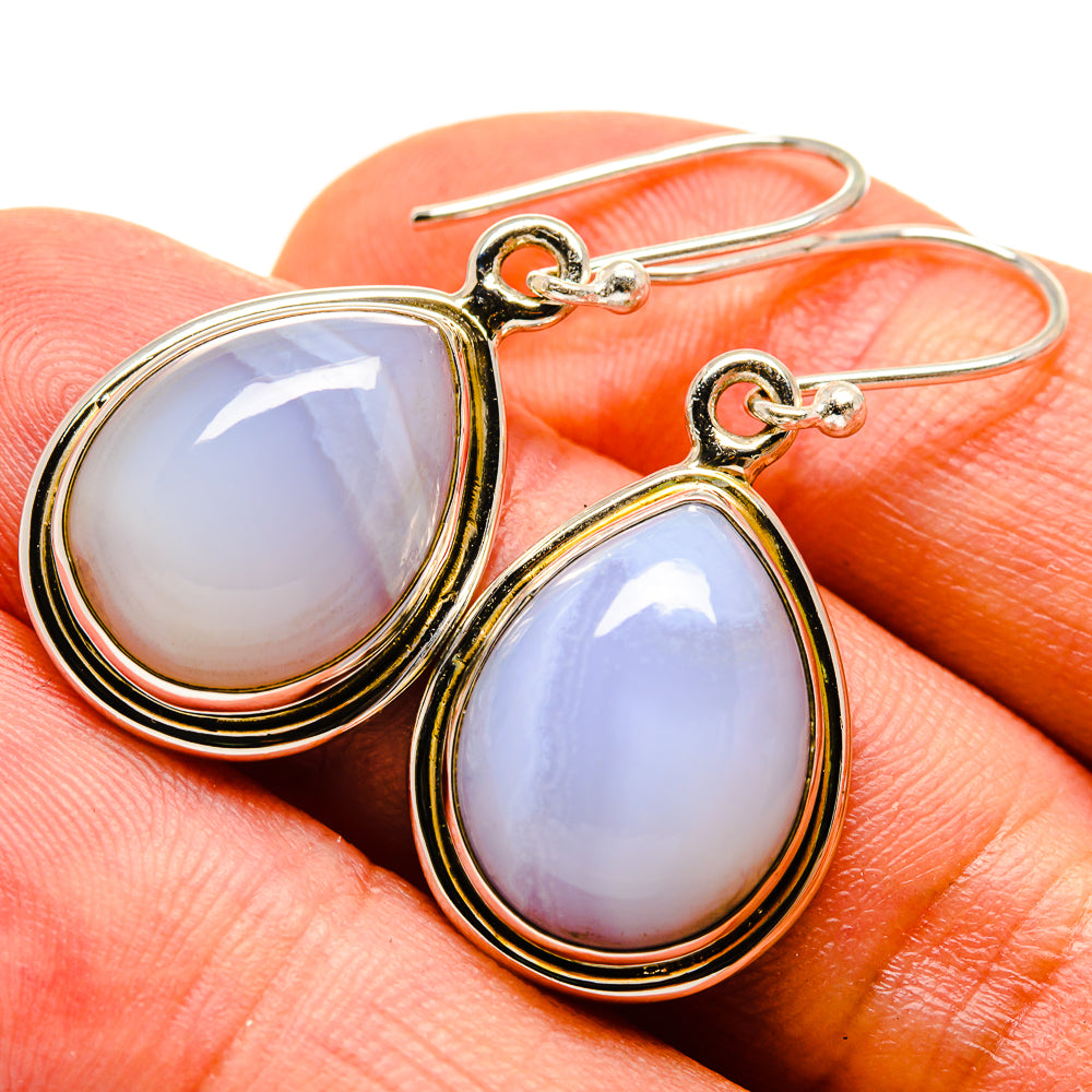 Blue Lace Agate Earrings handcrafted by Ana Silver Co - EARR416528