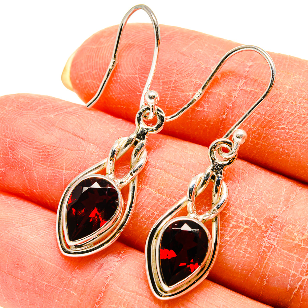 Garnet drop earrings in 925 sterling silver with oval faceted dark red stones