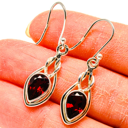 Garnet drop earrings in 925 sterling silver with oval faceted dark red stones