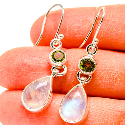 925 sterling silver earrings with green round peridot and pear-cut iridescent drops