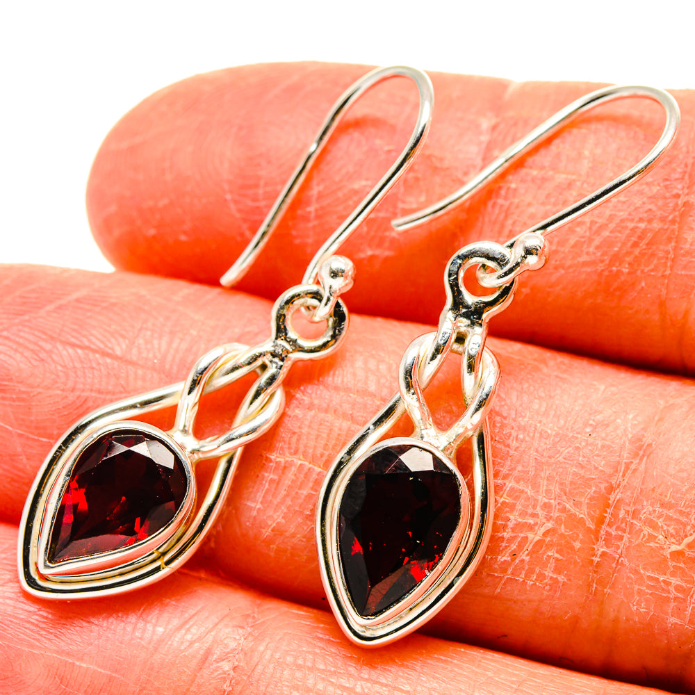 Red garnet teardrop drop earrings in 925 sterling silver with hook closures
