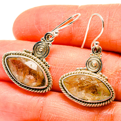 Rutilated quartz drop earrings in teardrop bezels, 925 sterling silver lever hooks