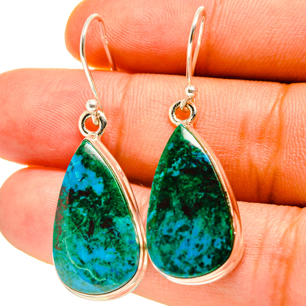 Chrysocolla teardrop earrings in 925 sterling silver with green blue gemstone drops