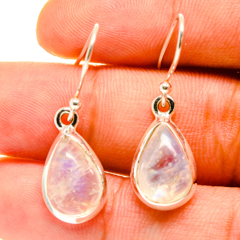 Rainbow moonstone teardrop earrings with 925 silver hooks, iridescent stone drops