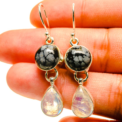 Snowflake Obsidian, Rainbow Moonstone Earrings handcrafted by Ana Silver Co - EARR416818
