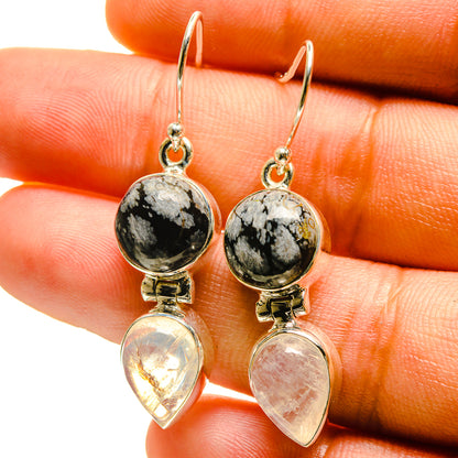 Snowflake Obsidian, Rainbow Moonstone Earrings handcrafted by Ana Silver Co - EARR416821