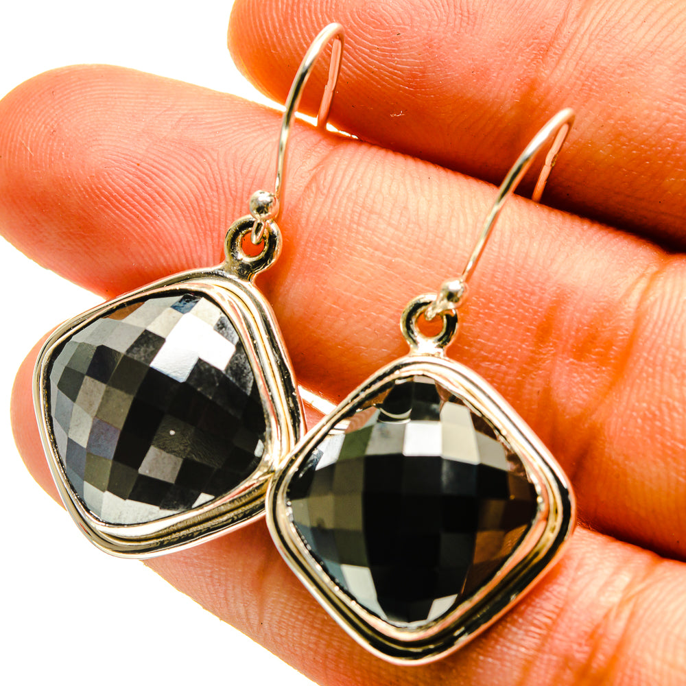 Hematite teardrop earrings with faceted black stones and 925 sterling silver hooks