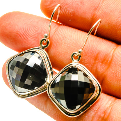 Hematite teardrop earrings with faceted black stones and 925 sterling silver hooks